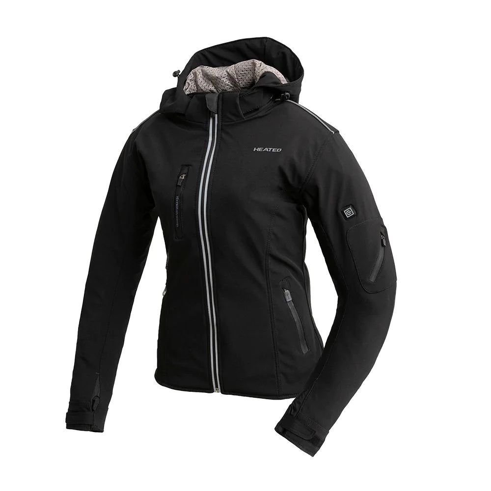 Flare Women's Black Textile Heated Motorcycle Jacket with Hood Reinforced Liner Armor