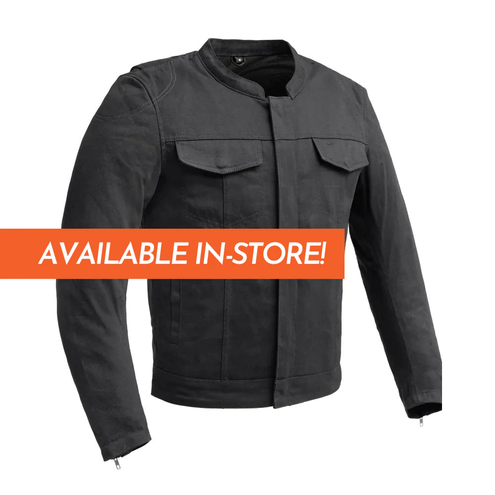Desperado Men's Twill Motorcycle Riding Jacket Reinforced Armor High Banded Collar Solid Black and double chest pockets