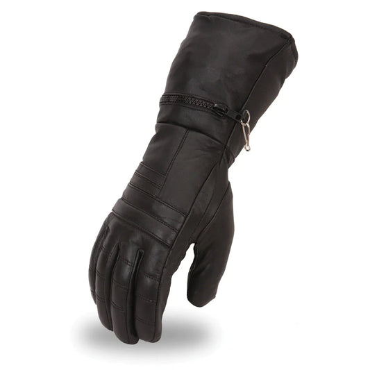 Black Rock Gauntlet Motorcycle Leather Gloves Gauntlet Cuff Storage Zipper Reinforced Padding