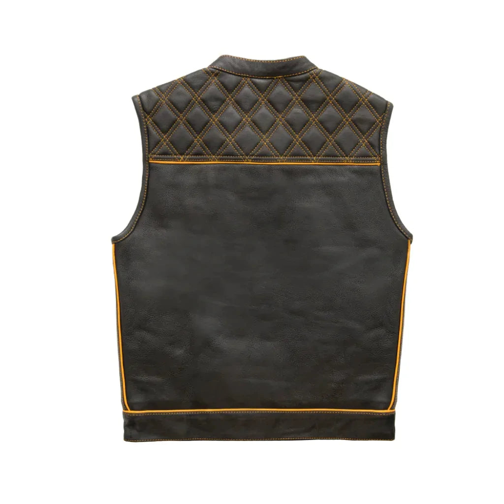 Gold Checker - Mens Motorcycle Leather Vest Canvas Vests