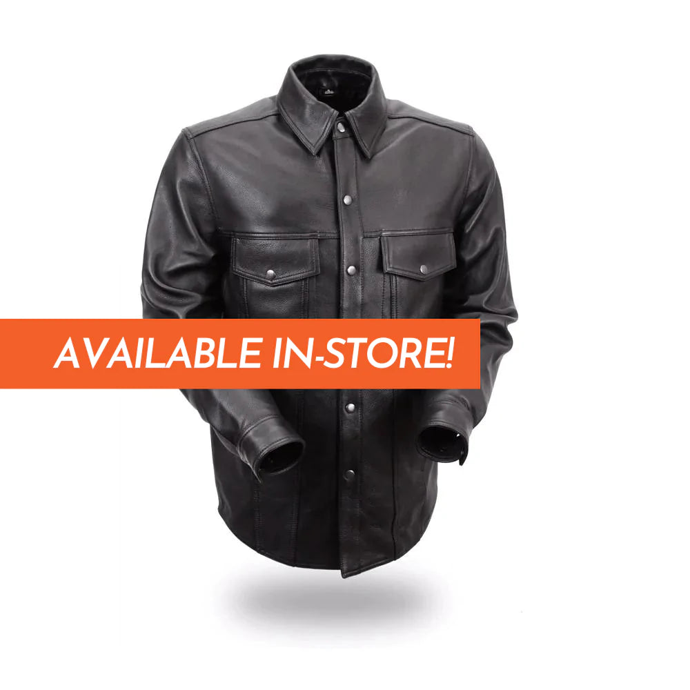 Milestone Men's Solid Black Classic Club MC Motorcycle Riding Shirt Cuff Collar Front Snaps Double Chest Pockets Solid Back