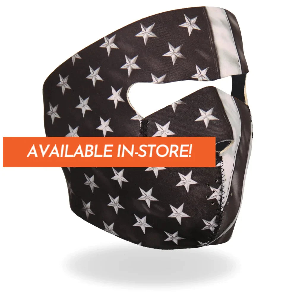 Neoprene Full Face Mask Black Gray White American Flag Motorcycle Protective Riding Gear