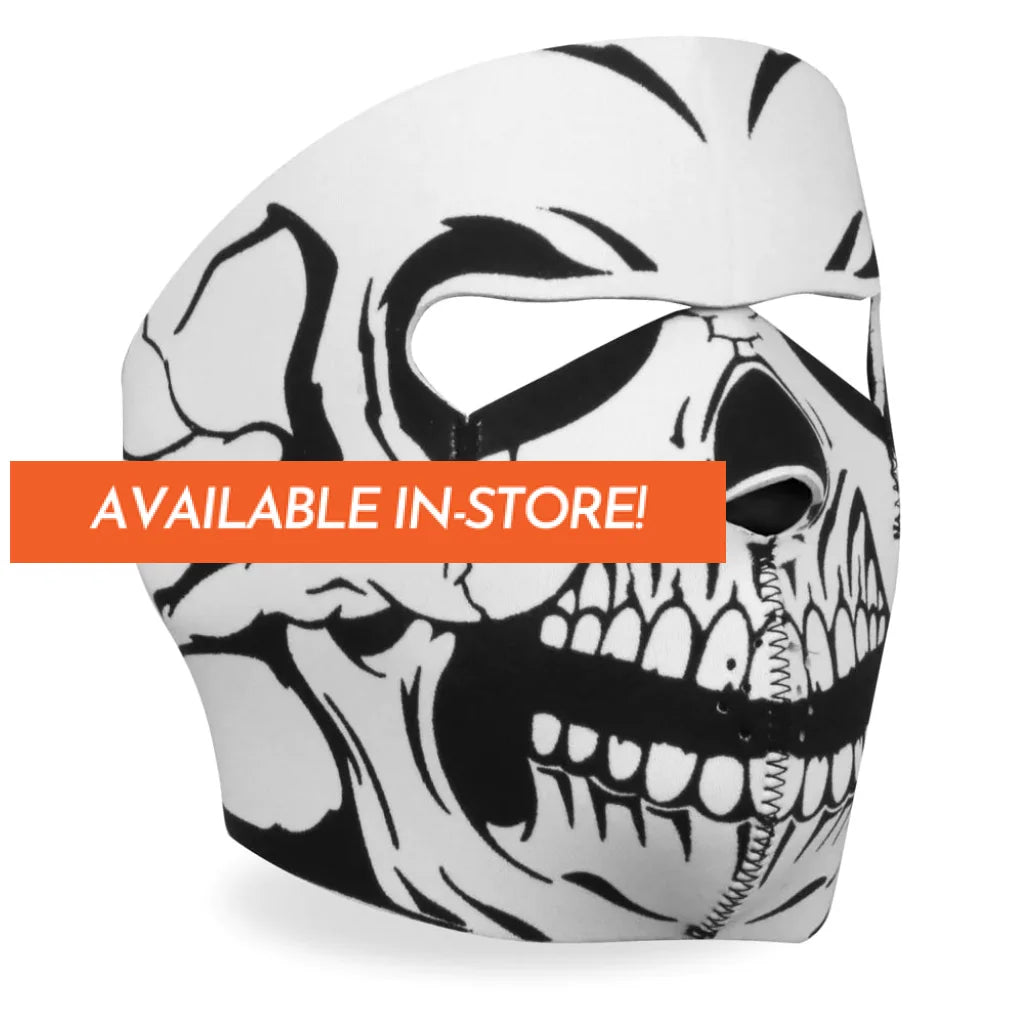 Neoprene Full Face Mask Black White Skull Design Motorcycle Protective Riding Gear