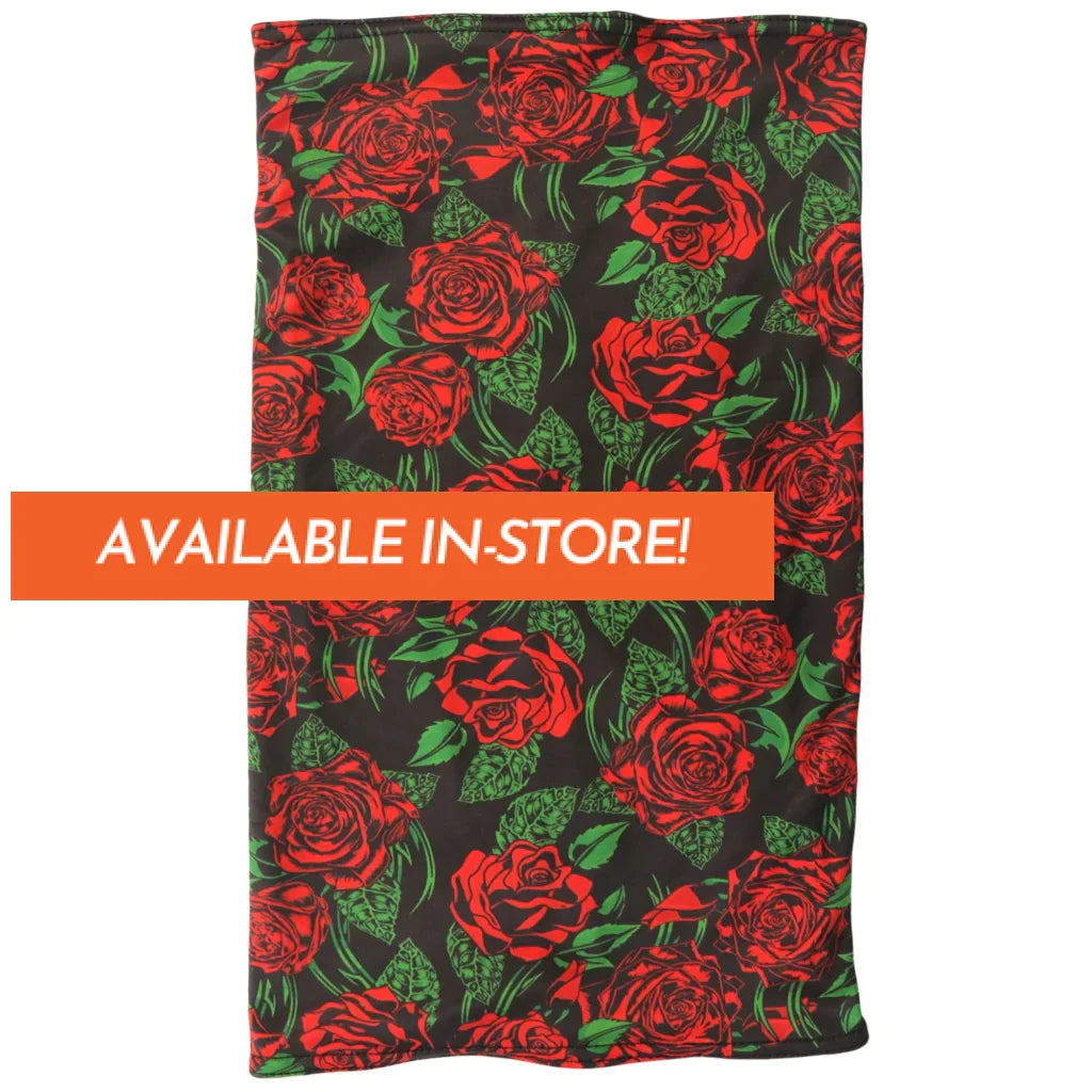 Polyester Neck Gaiter Black Red Wild Roses Hot Leathers Face Mask