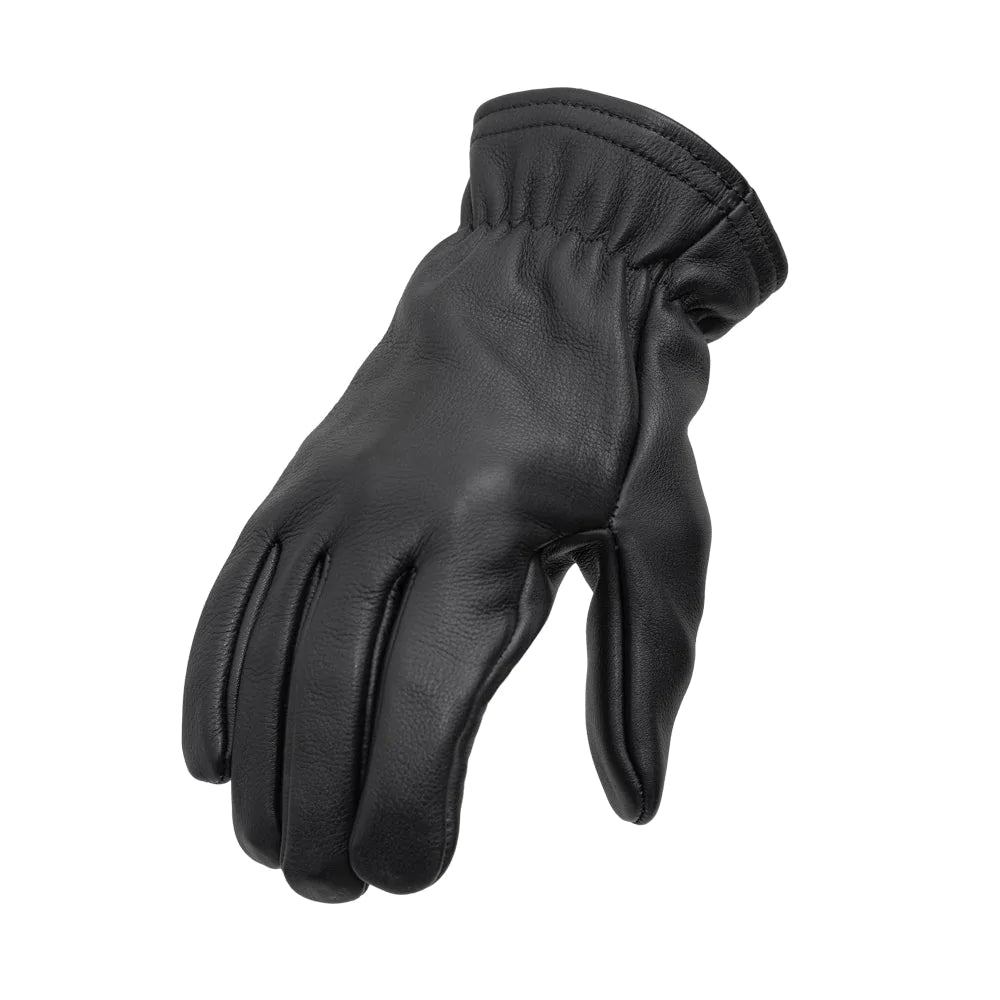 Pursuit Men's Black Cowhide Leather Motorcycle Riding Gloves Ultra Soft with Kevlar Liner Short Cuff Elastic Wrist