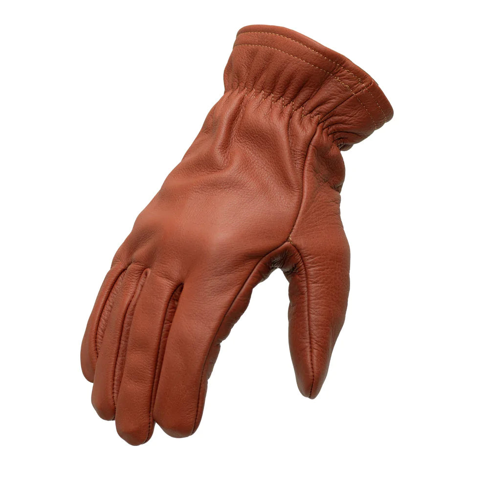 Pursuit Men's Cowhide Leather Motorcycle Gloves Whiskey Brown Short Cuff Elastic Wrist Ultra Soft with Kevlar Liner