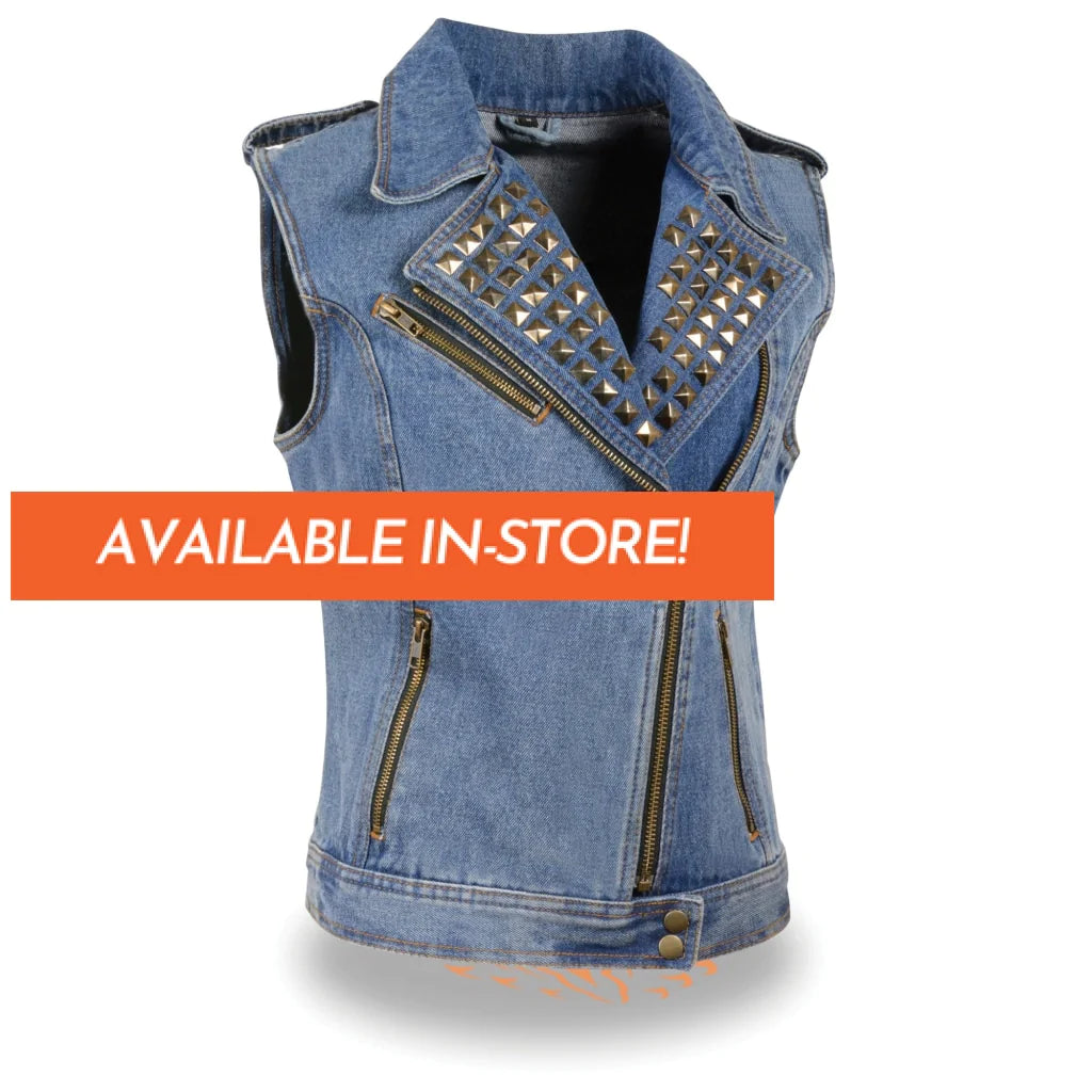 Studded Spike Zipper Front Denim Vest Mdl4030.15 Womens | Milwaukee Leather Vests