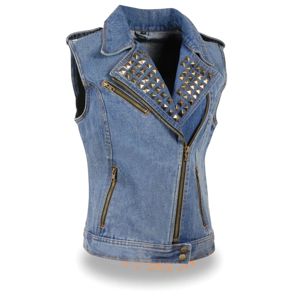 Studded Spike Zipper Front Denim Vest Mdl4030.15 Womens | Milwaukee Leather Vests