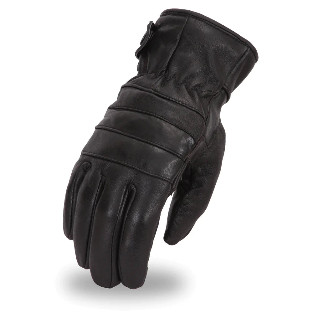 Diablo Men's Black leather motorcycle glove gauntlet cuff elastic wrist padded hand insulated liner