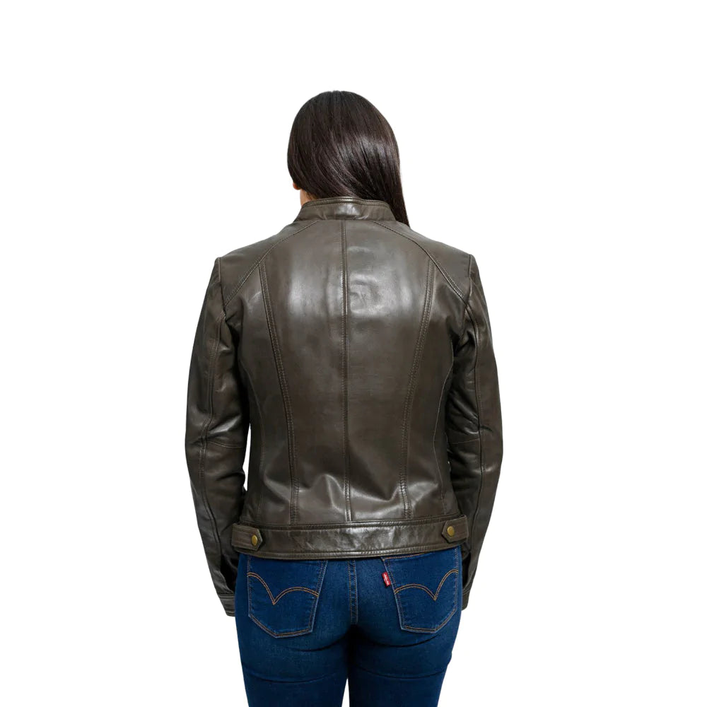 Favorite Womens Fashion Leather Jacket Army Green