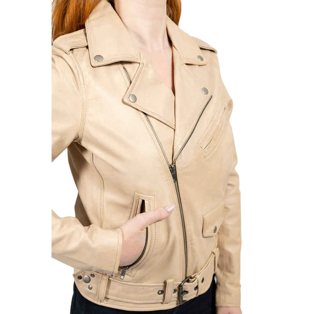 Rebel Womens Leather Jacket Oil Sand