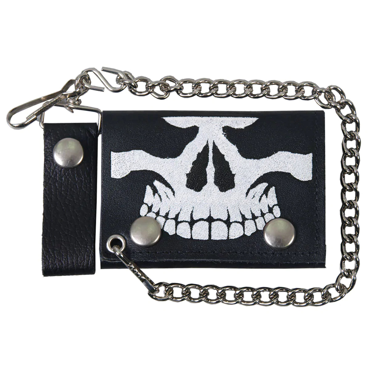 4" Skull Tri-fold WLB1010 Black Leather Tri-Fold Wallet with Chain | Hot Leathers
